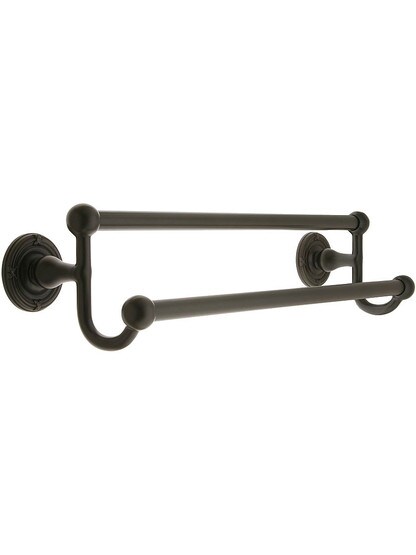 18 inch Brass Double Towel Bar with Ribbon and Reed Rosettes in Oil Rubbed Bronze.